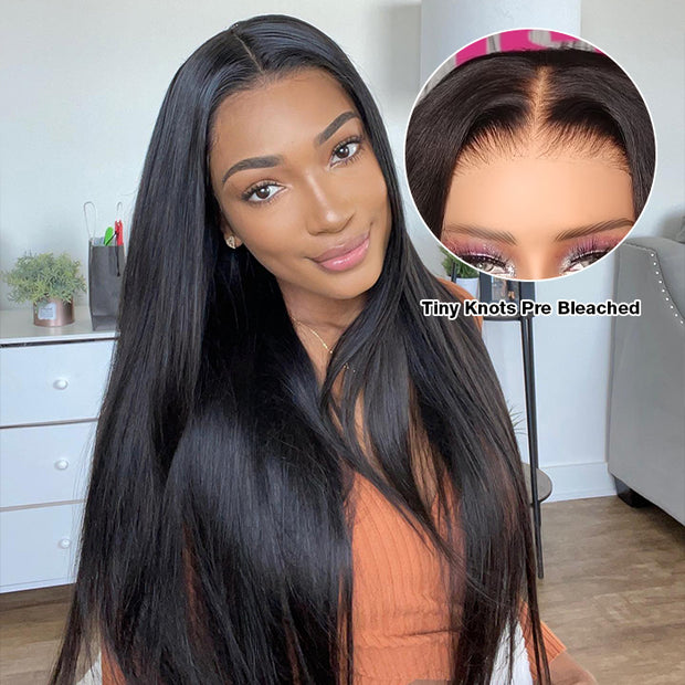 Bye-Bye Knots Glueless Wig 7x5 Pre Cut HD Lace Straight Human Hair Wigs With Pre Bleached Knots