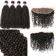 Brazilian Kinky Curly Hair 4 Bundles With Lace Frontal 100% Virgin Human Hair Weaves