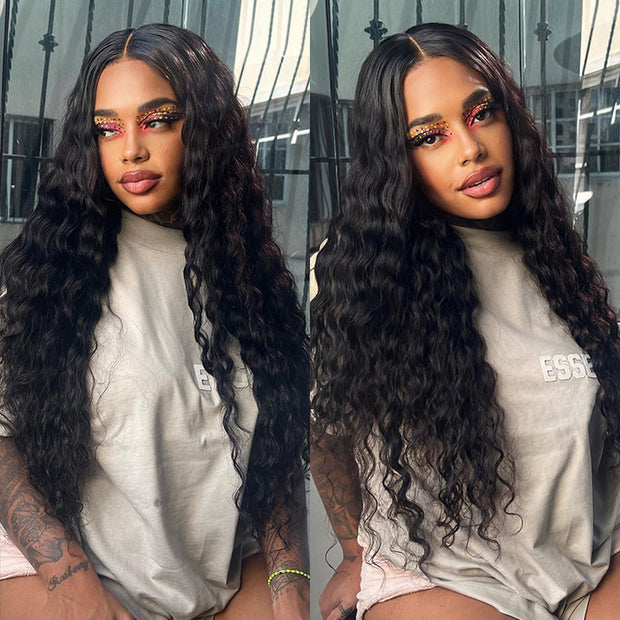 Pull Go 13X4 Pre Cut HD Lace Glueless Water Wave Wig Human Hair Wigs With Hidden Drawstring Pre Bleached Knots For Black Women