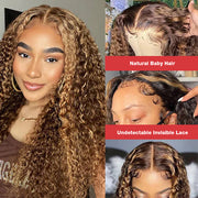 Curly Hair Wig 4/27 Highlight Colored Human Hair Wigs Pre Plucked 13x4 HD Transparent Lace Wigs