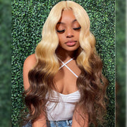 #613/4 Blonde 613 Roots With Brown Color Ends 13x4/13x6 HD Lace Wig Barbie Colored Body Wave Human Hair Wig