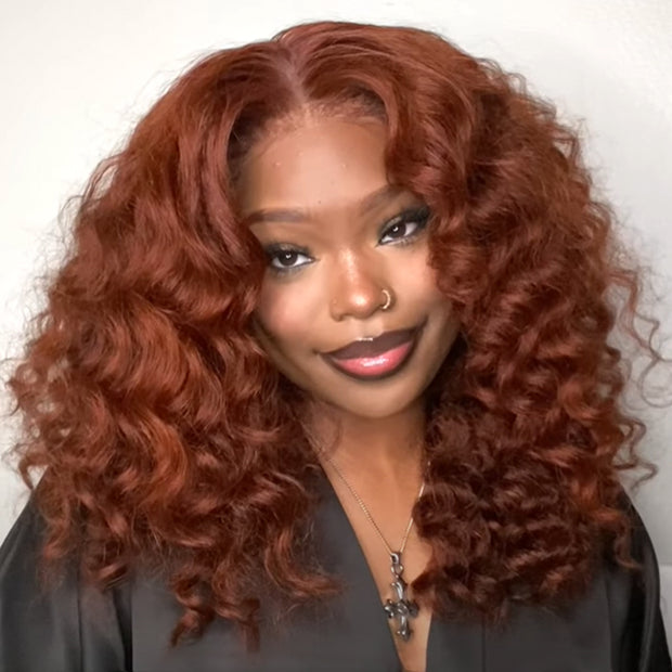 #33 Reddish Brown Auburn Color Water Wave & Body Wave Human Hair Wigs 13x4 HD Lace Front Wigs