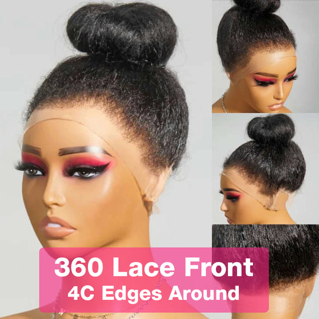 4C Edges Glueless 360 Lace Frontal Wigs With Hidden Elastic Strap Curly Affordable Snug Fit Human Hair Wigs
