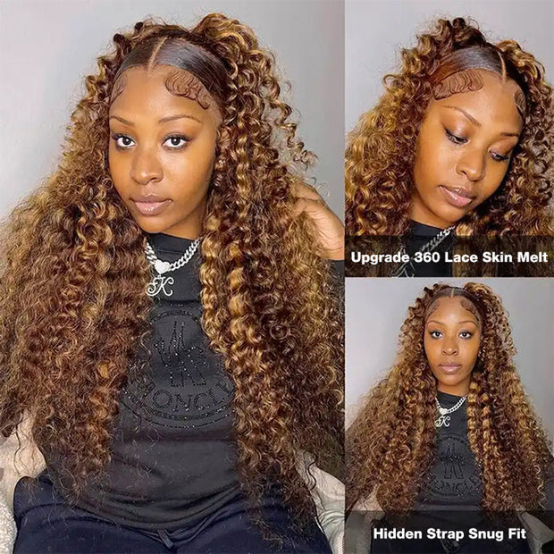 Flash Sale Upgraded Hidden Strap Snug Fit 360 Lace Frontal Wigs Affordable HIghlight Water Wave Deep Wave Human Hair Wig 220%