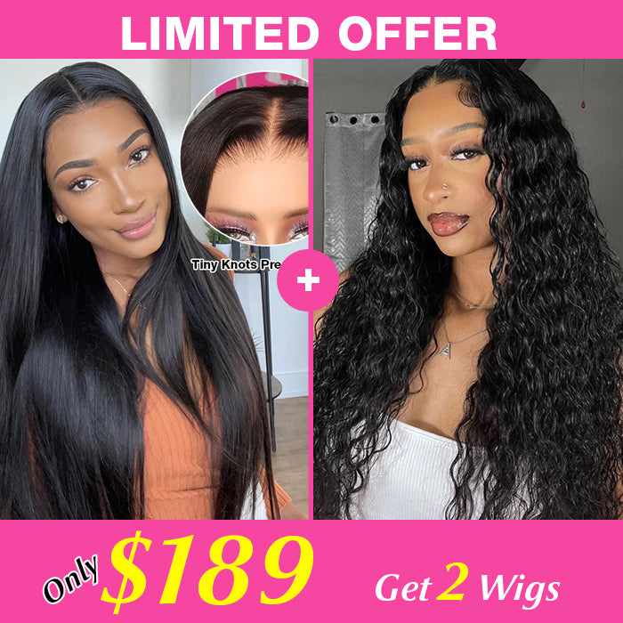 2 Wigs=$189|20‘’ 8X5 Pre Everything Silky Straight Wig+22'' 8X5 Pre Everything Water Wave