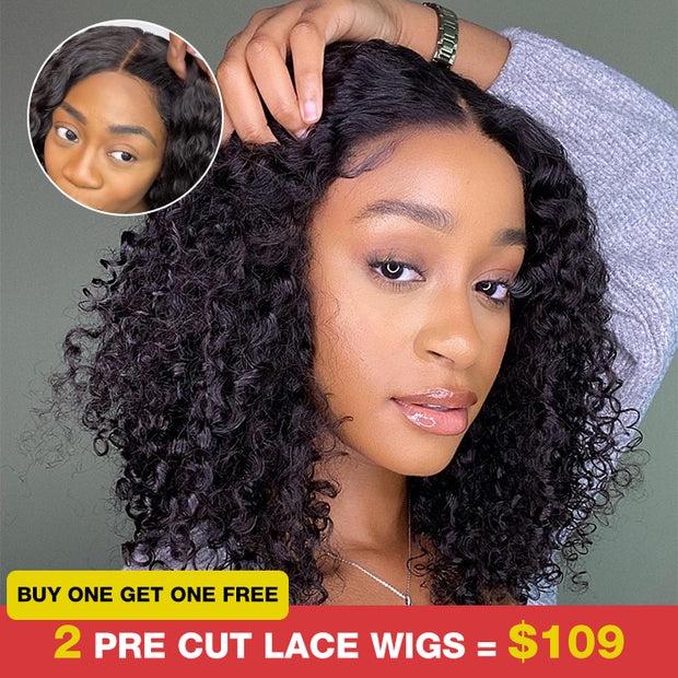 BOGO SALE|Wear & Go Bob Wig Curly 4x4 Pre Cut HD Lace Closure Glueless Human Hair Wigs Beginner Friendly