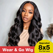 Upgraded 8X5 Pre-Cut HD Lace Body Wave Wig Wear & Go Straight Human Hair Glueless Wig with Breathable Cap Beginner Friendly