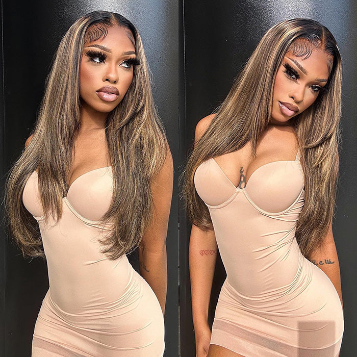 Highlight Layered Cut Glueless 13x4 13x6 Undetectable HD Lace Front Wig #1B27Colored Pre-bleached 100% Human Hair