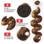 Highlight Body Wave Human Hair 3 Bundles with 4x4 Lace Closure P4/27