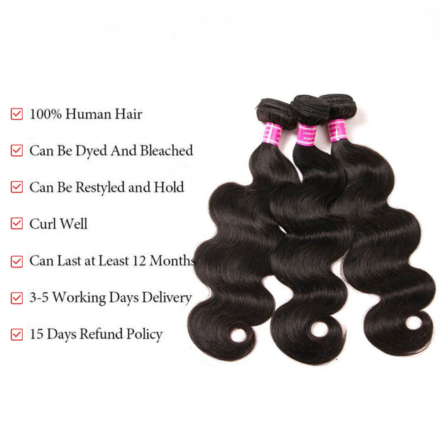 Brazilian Virgin Hair Body Wave 3 Bundles With 13x4 Ear to Ear Lace Frontal 10 Grade Unprocessed Virgin Hair