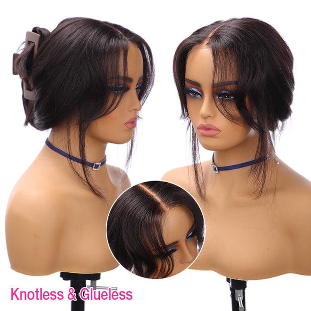 Curtain Bangs 13x4 HD Lace Wig Butterfly Layered Straight Human Hair Wigs With Adjustable Strap