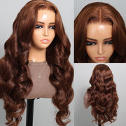 Chocolate Brown Closure Wig Glueless  8x5 Pre-cut Lace  Human Hair Wigs With Pre Bleached Knots Flash Sale