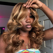 Curtain Bangs 8x5 Pre Cut HD Lace Wig Wear Go Blonde Highlight Body Wave Glueless Wigs