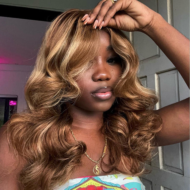 Curtain Bangs 8x5 Pre Cut HD Lace Wig Wear Go Blonde Highlight Body Wave Glueless Wigs