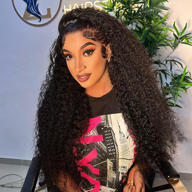 Bye-Bye Knots 8x5 Pre Cut HD Lace Curly Glueless Human Hair WigWith Pre Bleached Knots