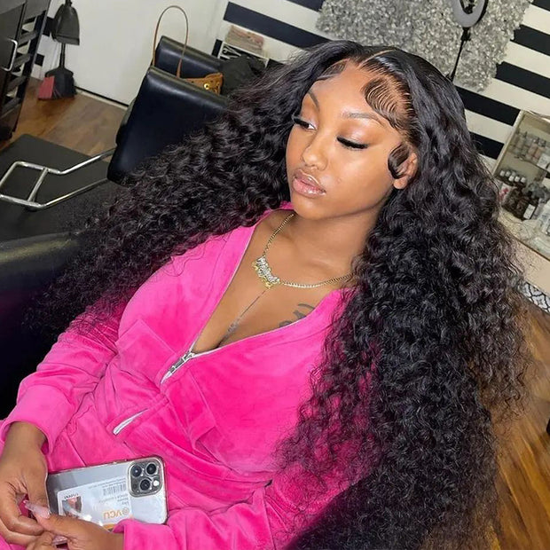 Bye-Bye Knots 8x5 Pre Cut HD Lace Curly Glueless Human Hair WigWith Pre Bleached Knots