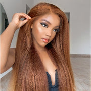 4c Edges Hairline丨#4 Chocolate Brown Colored Kinky Straight Human Hair Lace Wig Effortless Kinky Culry Edges 13X4 Undetectable HD Lace Front Wig