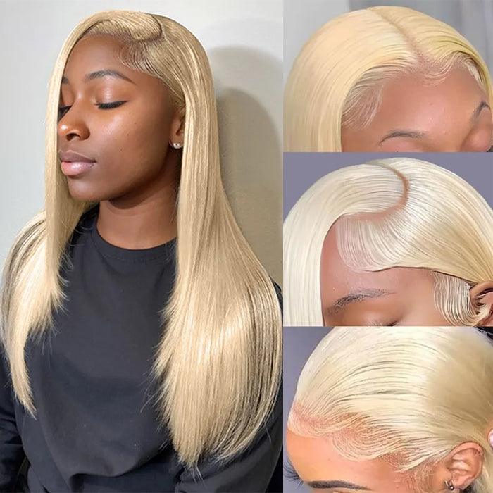 Layered Cut 613 Blonde Straight Glueless 13x4 HD  Lace Front 100% Human Hair Wig