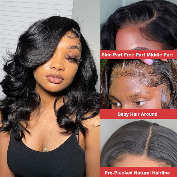 Flash Sale-14 Inch Short Body Wave Bob 13x4 HD Lace Front Wigs 220% Density Human Hair Bob Wigs For Women