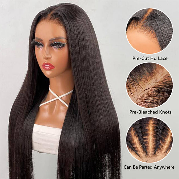 Bye-Bye Knots Glueless Wig 7x5 Pre Cut HD Lace Straight Human Hair Wigs With Pre Bleached Knots