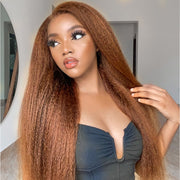 Kinky Edges Hairline丨#4 Chocolate Brown Colored Kinky Straight Human Hair Lace Wig Effortless Kinky Culry Edges 13X4 Undetectable HD Lace Front Wig