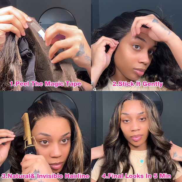 Pre All Everything | Highlights 3D Body Wave Tiny Knots Pre Bleached Wear Go Upgraded 13X6 HD Lace Glueless Wig Special Sale