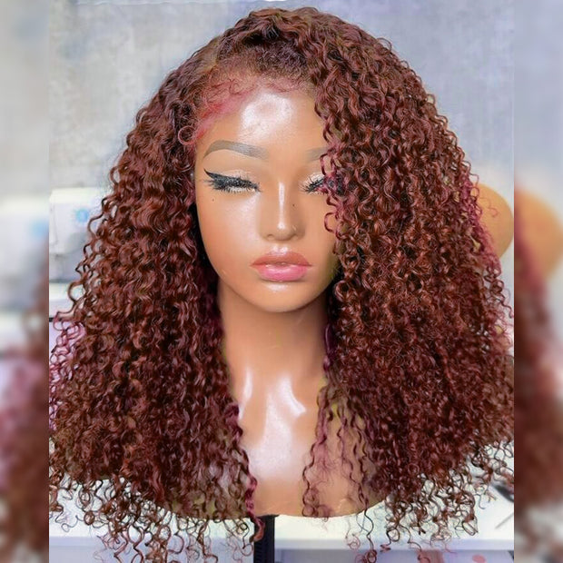 4C Edges Reddish Brown Curly Lace Wig Quality Glueless HD Lace Human Hair Wig For Black Women