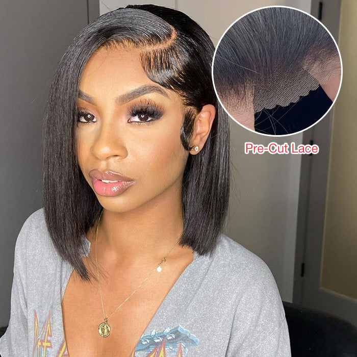 Straight Wear & Go Bob Wig Pre Cut HD Lace Closure Glueless Human Hair Wigs Beginner Friendly