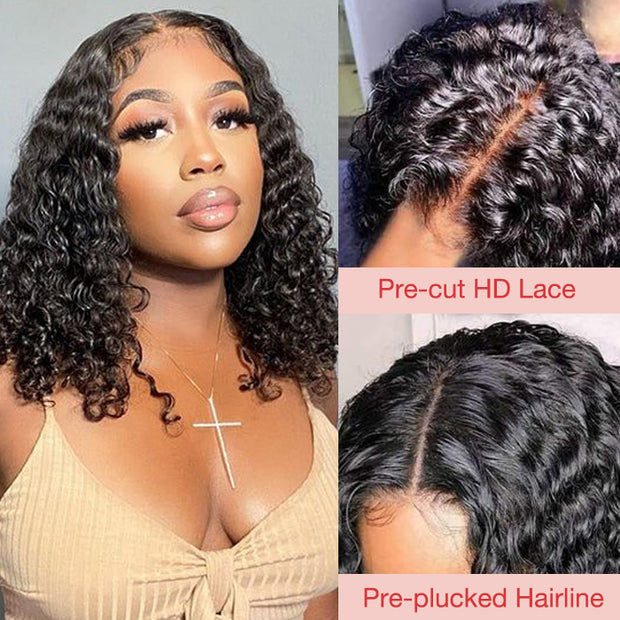 BOGO SALE|Wear & Go Bob Wig Curly 4x4 Pre Cut HD Lace Closure Glueless Human Hair Wigs Beginner Friendly