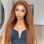 Kinky Edges Hairline丨#4 Chocolate Brown Colored Kinky Straight Human Hair Lace Wig Effortless Kinky Culry Edges 13X4 Undetectable HD Lace Front Wig