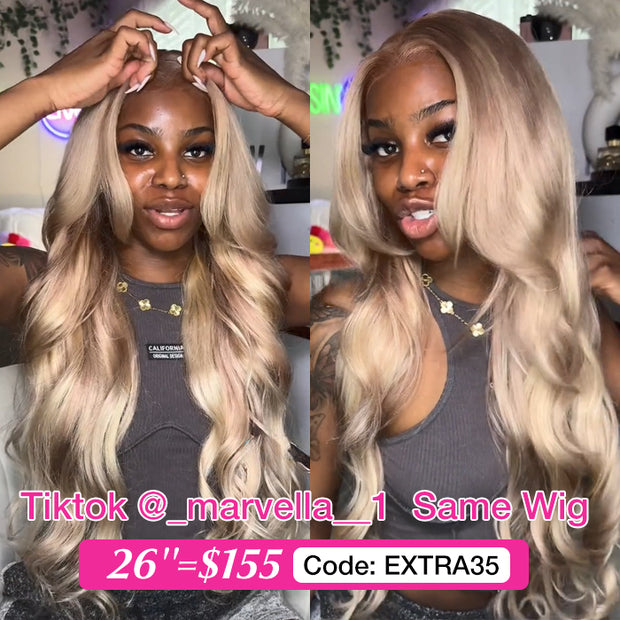 Curtain Bangs Blonde Hair With Highlights Wig Body Wave Dark Roots Blonde Highlight Human Hair Wigs
