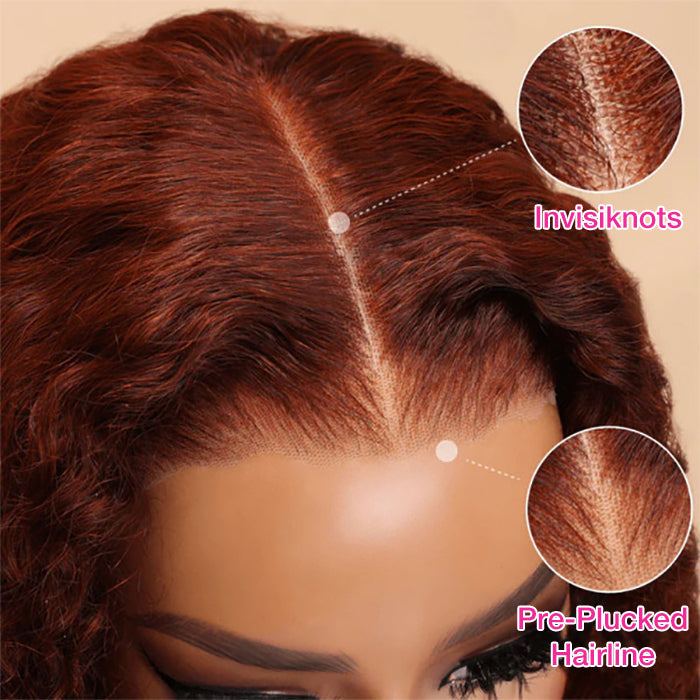220% Reddish Brown Glueless Deep Curly Pre-cut HD Lace Wig Upgrade 8X5 Lace Short Layered Cut Bouncy And Fluffy Curly Wig