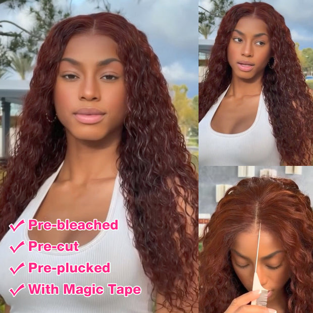 Wear Go Glueless Wigs 8*5 Pre Cut HD Lace Wig Reddish Brown Body Wave Wig Pre-Bleached