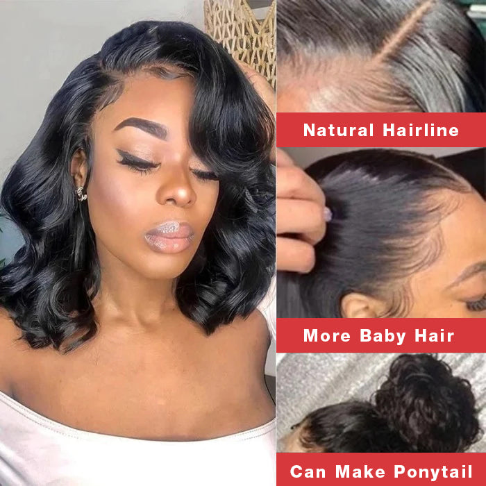 Short Body Wave Bob Wig Wavy 13x4 HD Lace Front Human Hair Wigs 220%