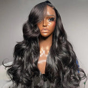 Deep Side Part Body Wave Human Hair Natural Color HD Lace Front Wig With Adjustable Strap