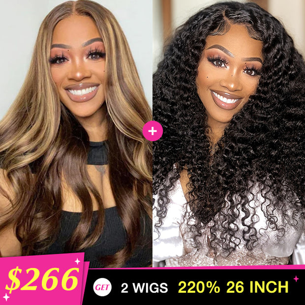 Curtain Bangs 13x4/5x5 HD Lace Body Wave Glueless Wig Butterfly Hair Cut Highlight Honey Blonde Lace Wig