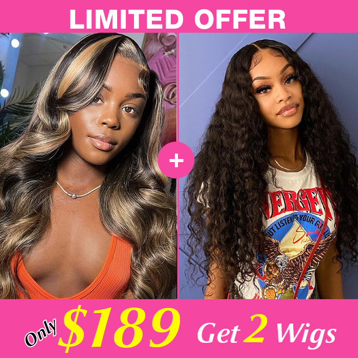 2 Wigs=$189|22'' 8X5 Pre Cut Lace Water Wave+20'' 8X5 Pre Cut Lace Highlight Body Wave