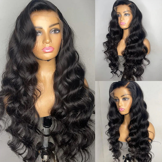 Deep Side Part Body Wave Human Hair Natural Color HD Lace Front Wig With Adjustable Strap