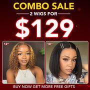 2 Wigs=$129 12” Highlights Water Wave 4X4 Pre Cut Lace Wig + 10” Kinky Straight 4X4 Pre Cut Lace Wig