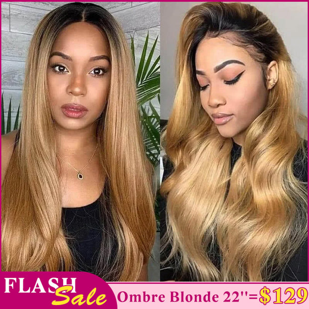 Flash Sale-1B/27 Ombre Color Wig 13x4/4x4 HD Lace Frontal Wig Human Hair 180% Density