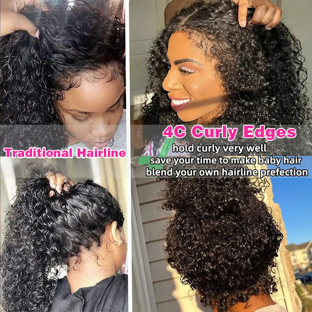 Glueless 4C Edge Hairline Kinky Curly Pre Cut Lace Wig 8x5/13x4 Curly Hair HD Lace Curly Edges Wig