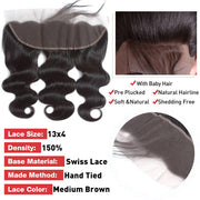 Brazilian Hair Body Wave 4 Bundles With Lace Frontal 8A Grade Natural Color Hair Weaves