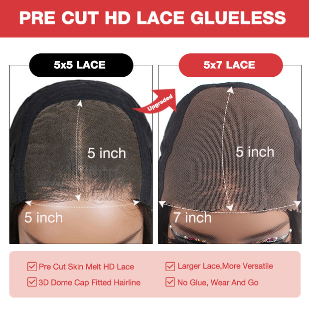 Upgrade 7X5 HD Lace Wig 13X4 Pre Cut Lace Body Wave Quick & Easy Glueless Wig Beginner Friendly