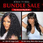 Two Wigs=169.99|4X4 HD Lace 4C Edges Curly Wig+4X4 HD Lace Body Wave Wig With Bangs
