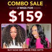 2 Wigs=$159|18 Inche 5X5 Pre Cut Lace Body Wave Wig With Curtain Bangs+16 Inches 5X5 Pre Cut Lace Highlight Curly Wig