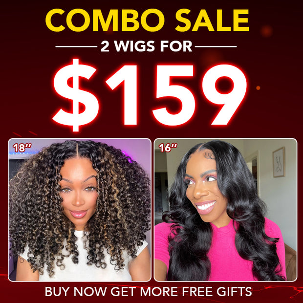 2 Wigs=$159|18 Inche 5X5 Pre Cut Lace Body Wave Wig With Curtain Bangs+16 Inches 5X5 Pre Cut Lace Highlight Curly Wig