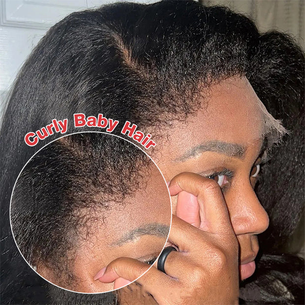 4C Edges Glueless 360 Lace Frontal Wigs With Hidden Elastic Strap kinky Straight or Curly Affordable Snug Fit Human Hair Wigs