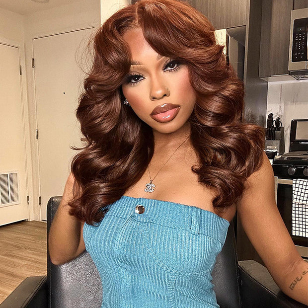 Chestnut Brown 13x4 HD Lace Layered Cut Wig Butterfly Cut Body Wave Human Hair Wigs