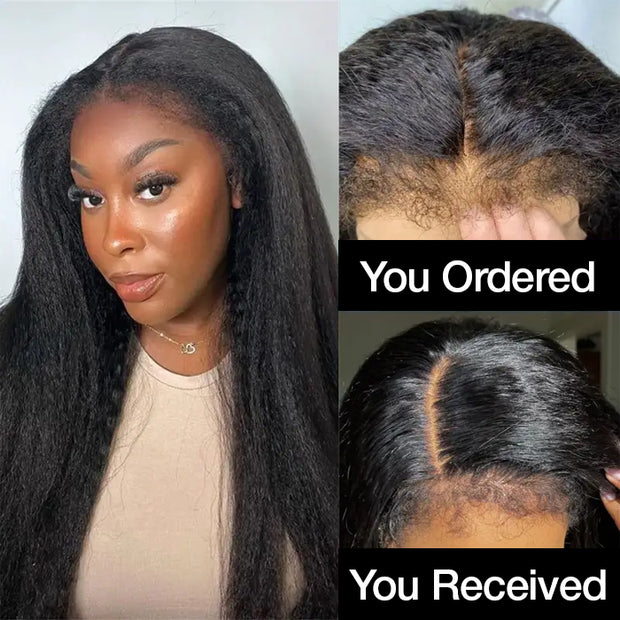 Kinky Edge Hairline丨Kinky Straight Hair 13x4 HD Lace Front Wig with Curly Edges Baby Hair Wigs
