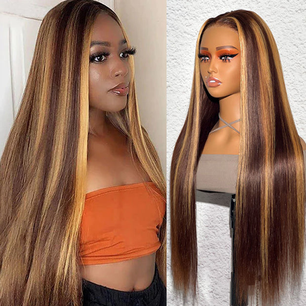8x5 HD Lace Wear & Go Honey Blonde Highlight Straight Hair 4x4  Pre-Cut Lace Glueless Closure Wig
